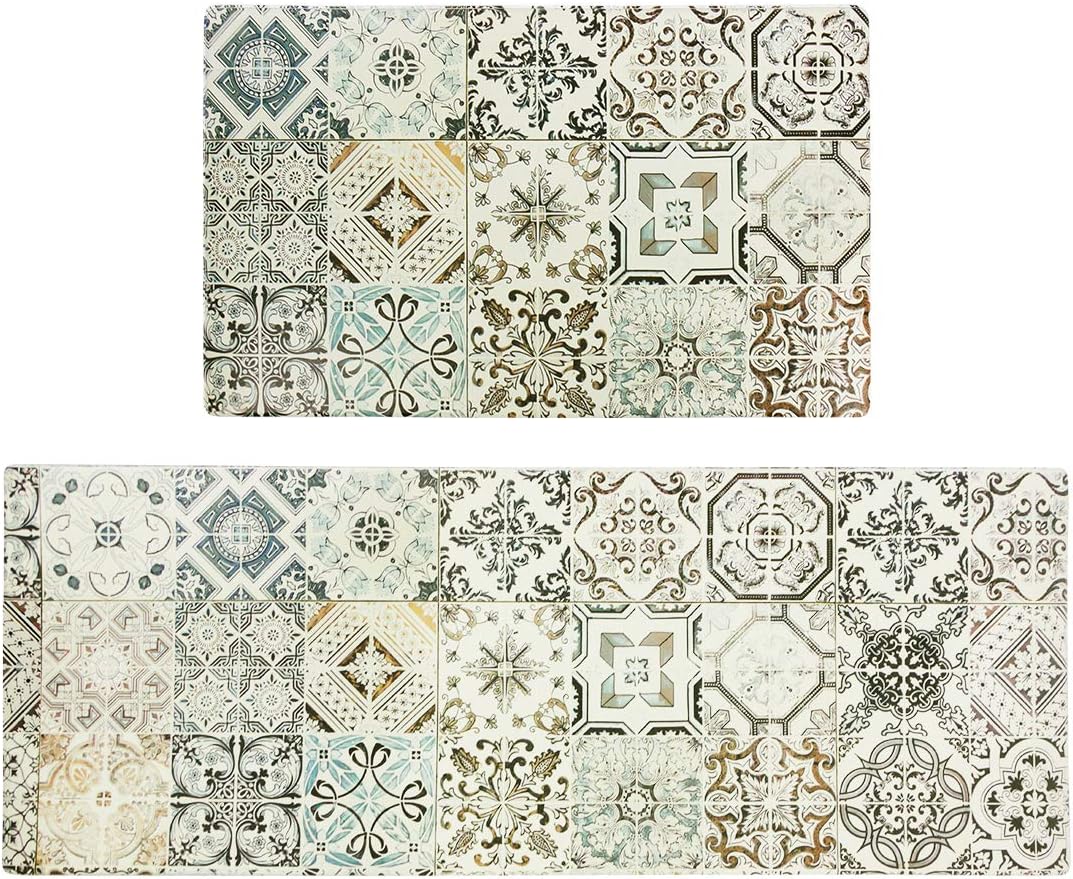 FUNME Anti Fatigue Kitchen Floor Mat Comfort Standing Mats Waterproof Kitchen Rugs Set 2 Pieces Non Slip for Indoor Outdoor (18" x 29"+18" x 48")