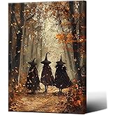 CKLEHYXI Vintage Halloween Wall Art, Halloween Witch Poster Three Witches In The Forest Painting Canvas Print,Autumn Beautiful Forest Wall Decor For Family Bedroom Living Room 12X18 in Unframed
