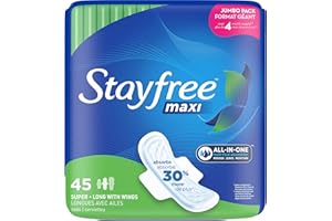 Stayfree Maxi Super Long Pads with Wings For Women, Reliable Protection and Absorbency of Feminine Periods, 45 count
