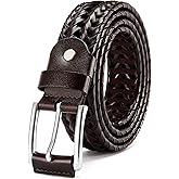 CHAOREN Mens Braided Leather Belt, Casual Woven Leather Belt for Men 35mm Width for Dress Jeans Golf