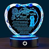Ghtixsu Wedding Anniversary Crystal Gifts for Couple, Happy Anniversary Marriage Heart Gifts for Wife Husband Him Her Men Women with LED Base Romantic Presents for Girlfriend Boyfriend