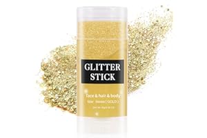 MEICOLY New Year Gold Face Body Glitter Stick,New Years Eve Accessories Outfits for Women,Hair Glitter Makeup,Mermaid Chunky Glitter Face Paint,Waterproof Sparkle Face Glitter for Music Festival