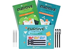 Cozodome Grooved Cursive Handwriting Workbook for Kids-Reusable Magic Practice Book with Disappearing Ink, Cursive calligraphy Kit, Cursive Copybook for Kids Ages 5-12, Handwriting Without Tears Teens