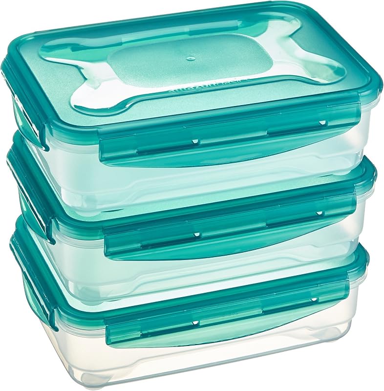 Set di 3 contenitori ermetici per alimenti da 1.2 litri, con coperchio, in plastica senza BPA, adatti per frigorifero, congelatore, microonde e lavastoviglie, trasparenti