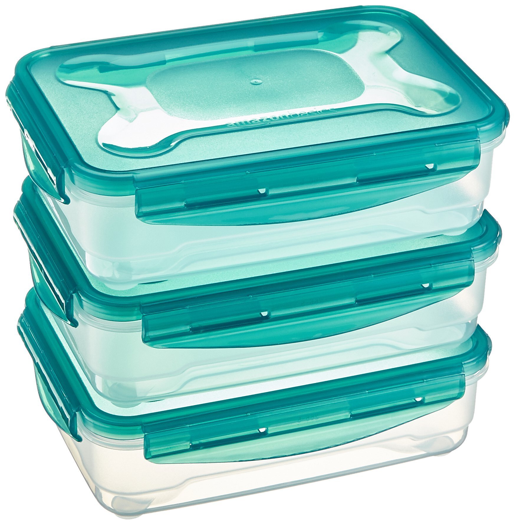 Amazon Basics Air-Locked Leak-Proof, Stackable & Airtight Fridge/Freezer Containers with Lids, BPA-Free Plastic, Microwave and Dishwasher Safe 3-Piece Food-Storage Set, 3 x 1.2 liters, Clear
