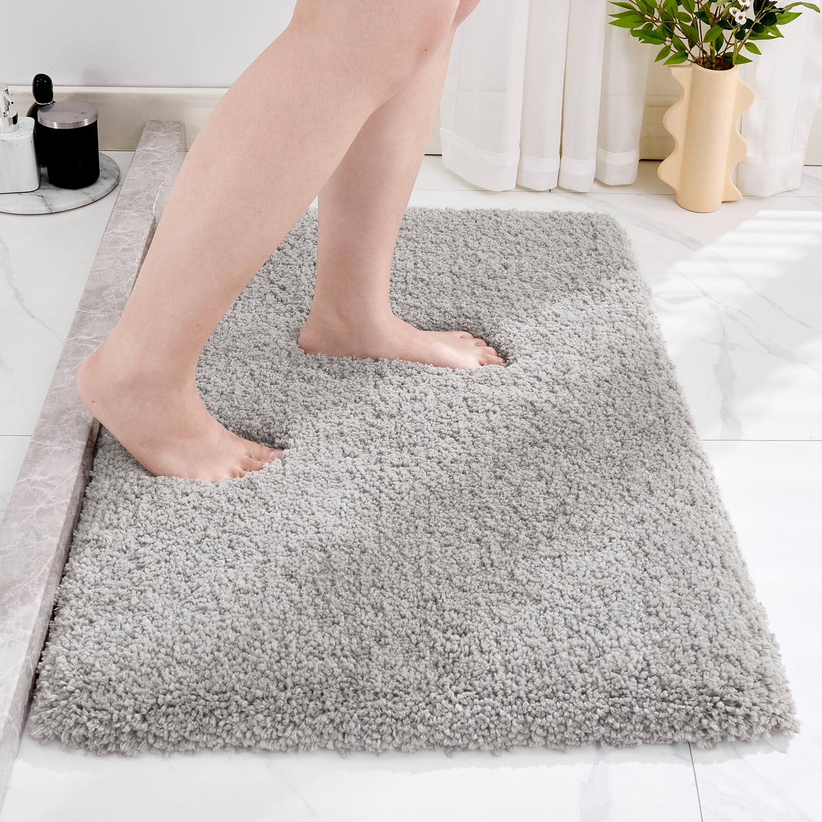 Photo 1 of Disolla Grey Bathroom Rug 17x24 - Non-Slip Plush Small Bath Mat, Highly Absorbent & Ultra Soft Fluffy Floor Mat, Machine Washable for Shower and Tub