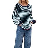 Diaquny Women's Cable Striped Knit Pullover Sweater Crew Neck Long Sleeve Casual Street Sweaters Tops