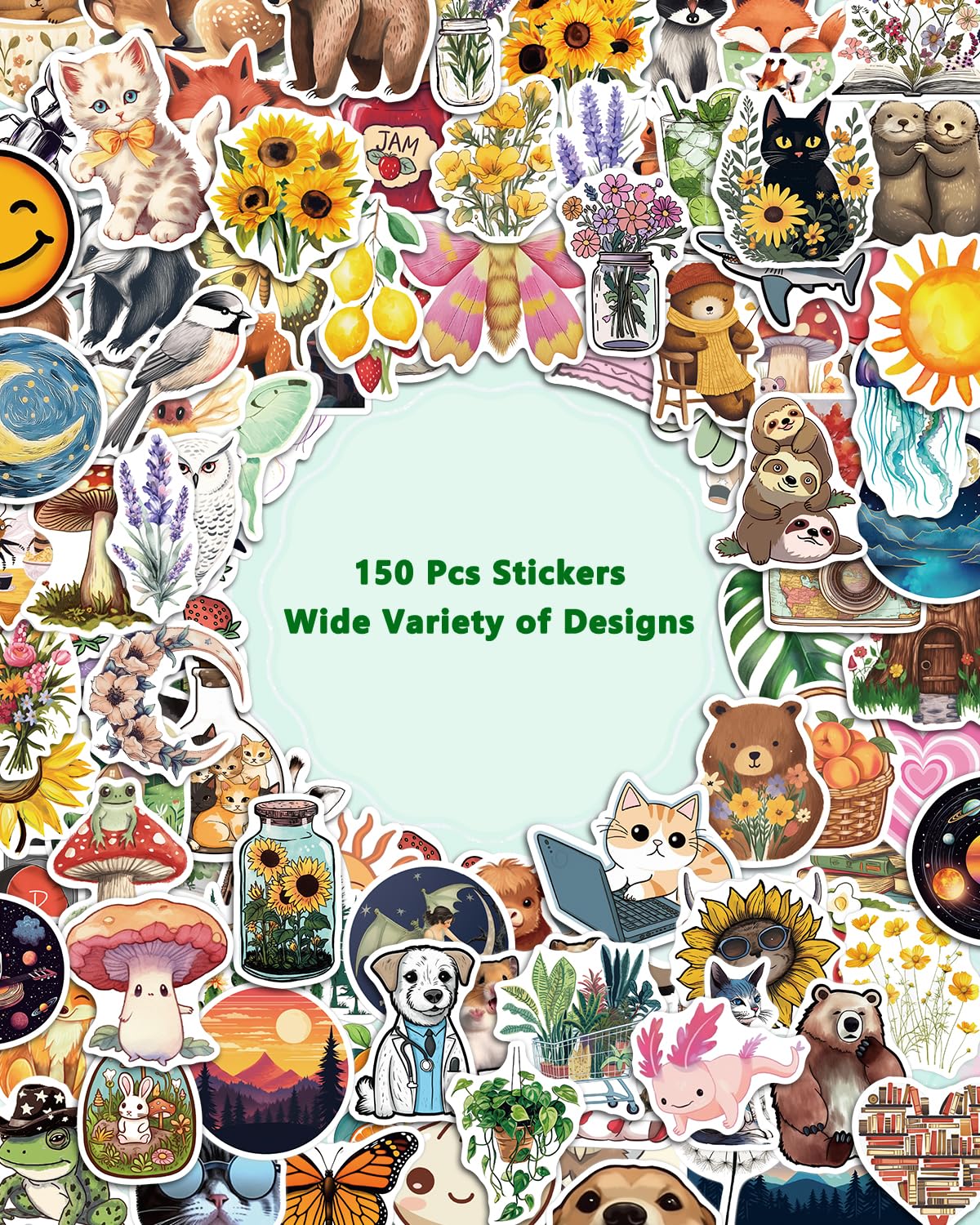 AOWDIAO 150 Pcs Aesthetic Stickers Pack - Waterproof, Durable Designs for Teens, Kids, and Adults - Ideal for Parties, Gifts, and School Projects