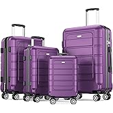 SHOWKOO Luggage Sets Expandable 100% PC Durable Suitcase Sets Double Wheels TSA Lock 4 Piece Luggage Set Purple