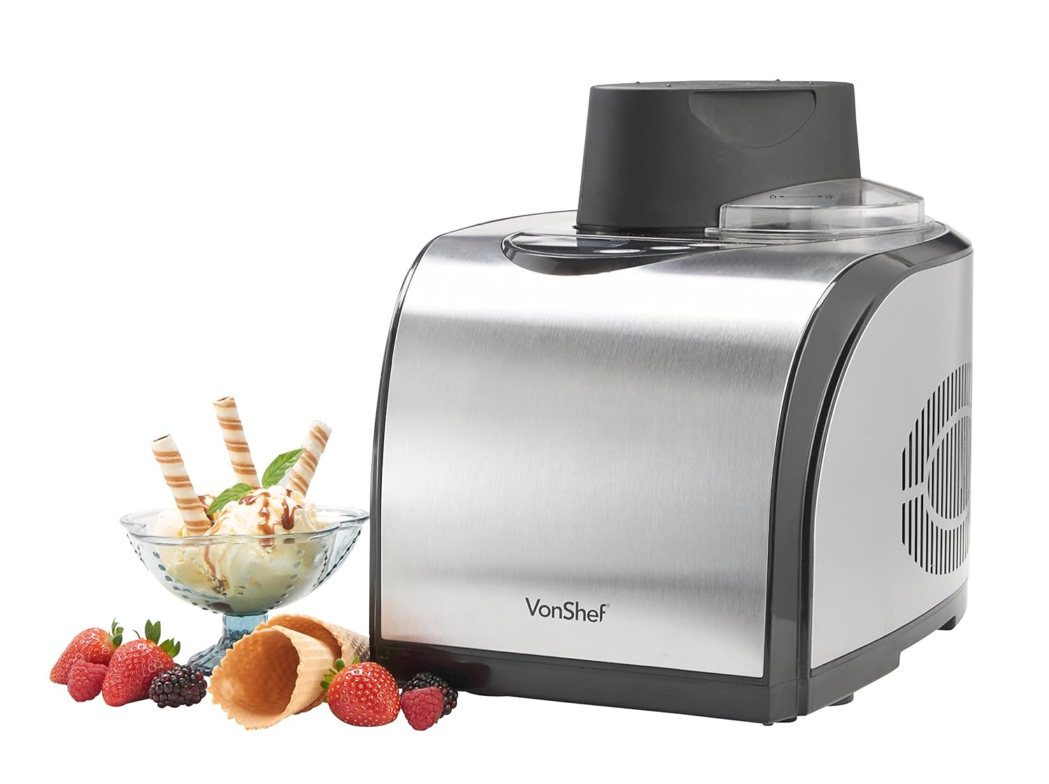 VonShef Professional Fully Automatic Ice Cream Maker, Built-in Compressor,  1.5L Capacity, LCD display and 60 minute timer. No Pre-Freezing required:  ...
