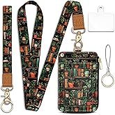 Mavellin Lanyard Wallet with Id Badge Holder, Bookshelf RFID Small Keychain Wallet Women Wristlet, Cute Zipper Credit Card Holder Phone Wrist Neck Strap for Key Name Tag, Teacher Student Office Gifts