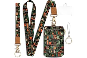 Mavellin Lanyard Wallet with Id Badge Holder, Bookshelf RFID Small Keychain Wallet Women Wristlet, Cute Zipper Credit Card Holder Phone Wrist Neck Strap for Key Name Tag, Teacher Student Office Gifts