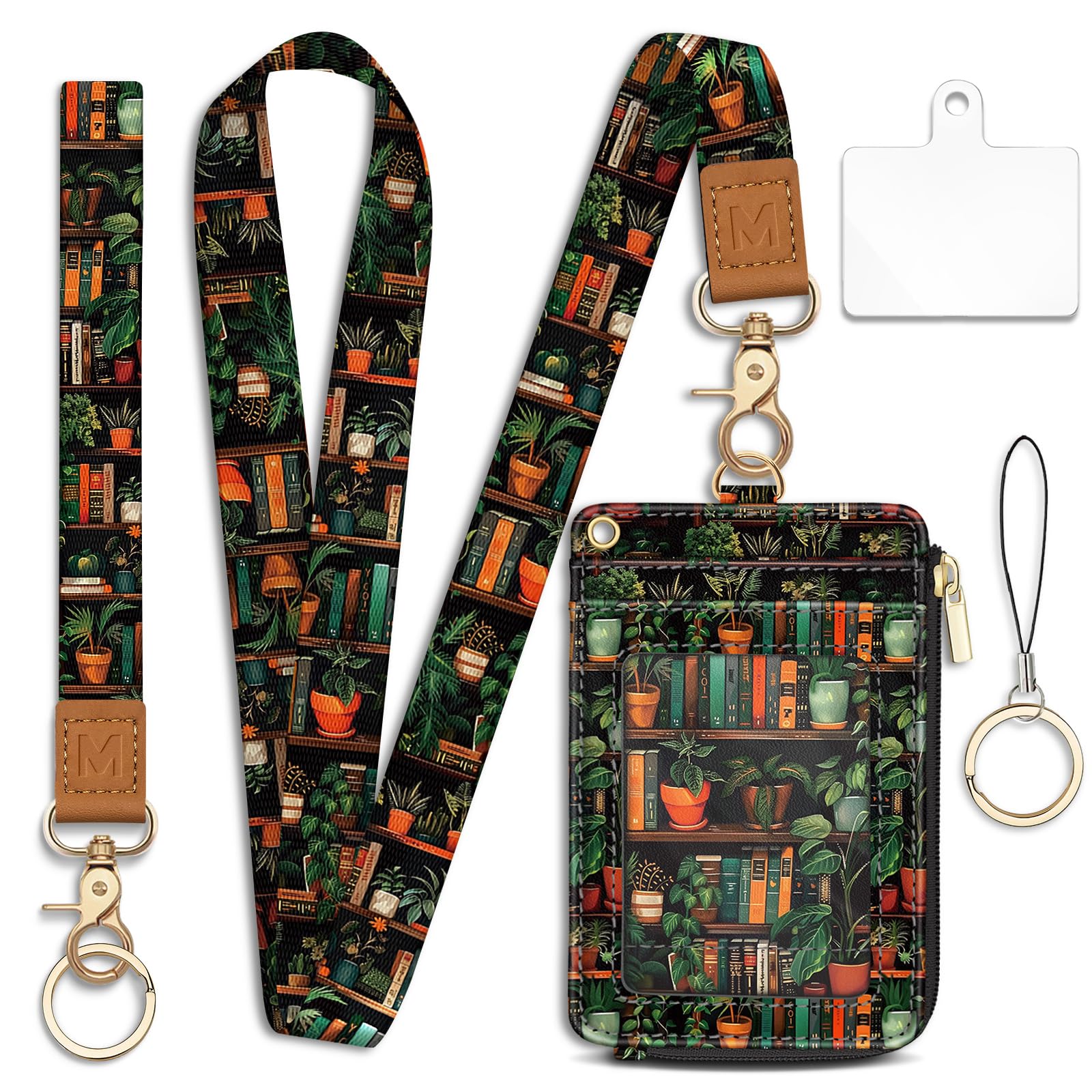 Photo 1 of Mavellin Lanyard Wallet with Id Badge Holder, Bookshelf RFID Small Keychain Wallet Women Wristlet, Cute Zipper Credit Card Holder Phone Wrist Neck Strap for Key Name Tag, Teacher Student Office Gifts