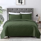 EXQ Home Quilt Set King Size Olive Green 3 Piece,Lightweight Soft Coverlet Modern Style Squares Pattern Bedspread Set(1 Quilt,2 Pillow Shams)
