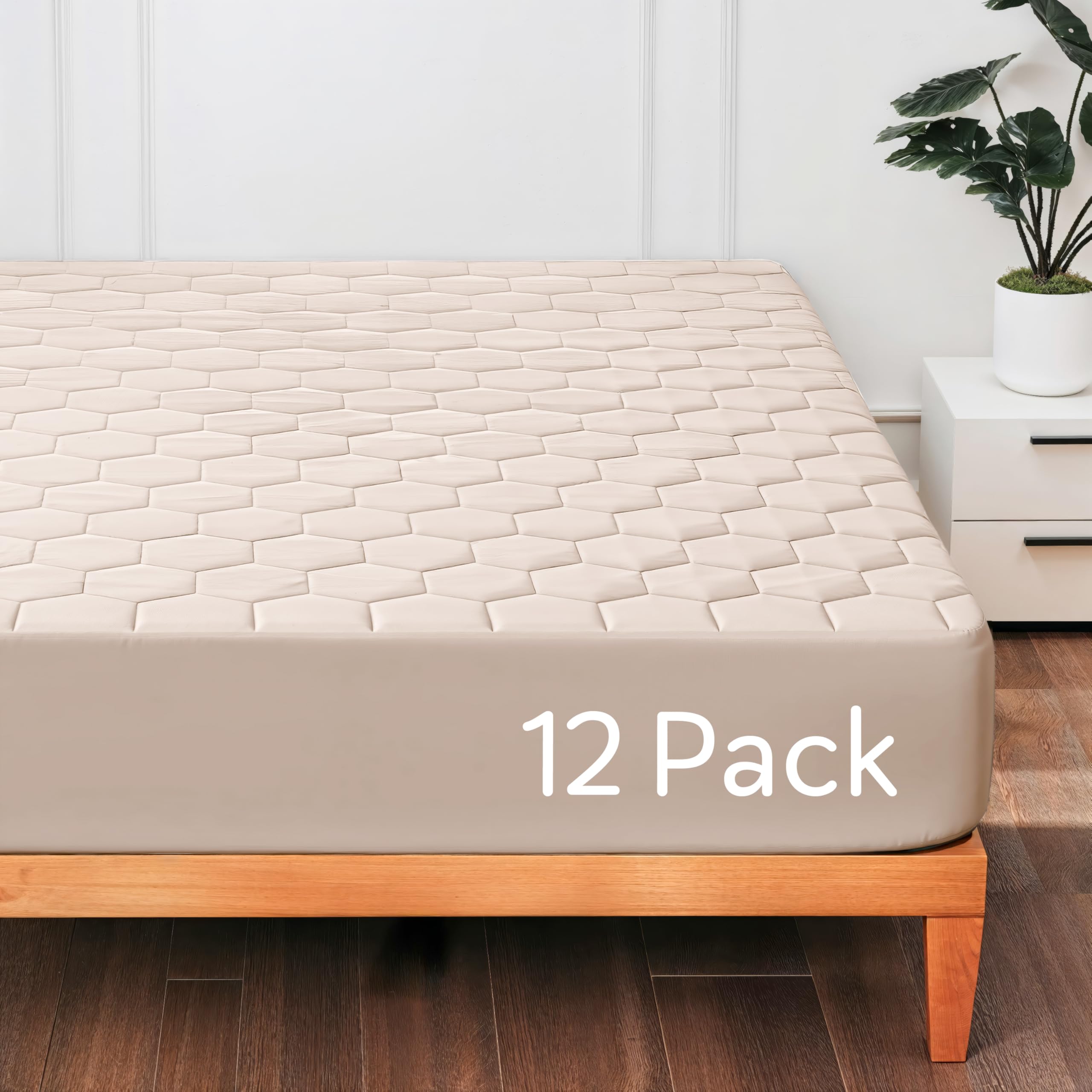 Photo 1 of ***FACTORY SEALED***Hearth & Harbor 12 Pack Full Size Quilted Fitted Mattress Pad Cover, 100% Waterproof Mattress Protectors, Deep Pocket Fitted Mattress Cover 8" - 21" (54" x 75", Beige Cream)
