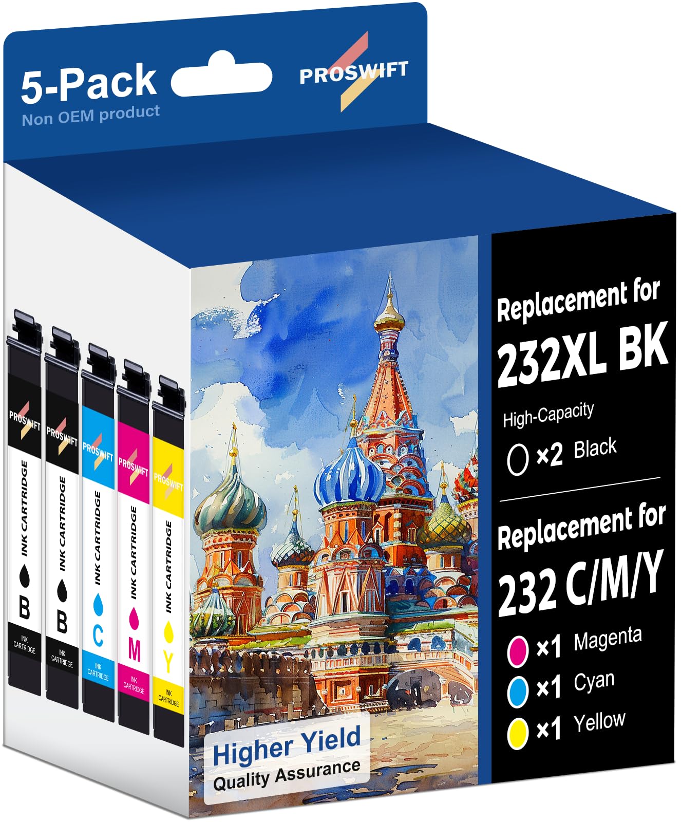 Photo 1 of PROSWIFT 232XL Ink Cartridges Combo Pack Remanufactured Replacement for Epson 232 Ink Cartridge 232XL 232 XL Works with WF-2930, WF-2950, XP-4200, XP-4205 Printer 502 (2 Black, Cyan, Yellow, Magenta)