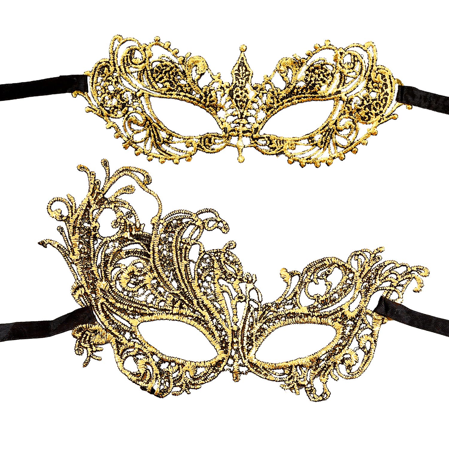 Luckious 2Pcs Masquerade Masks - Elegant Lace Venetian Style for Halloween Carnival Night Dance Party Fashionable and Mysterious Eye Mask