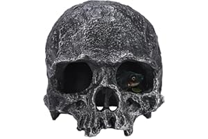 TkoYuHm Resin Reptile Hideout for Tank Realistic Skull Decor for Terrarium Black Decorative Skeleton Head Hides and Caves for Fish Ball Python Axolotl Tarantula