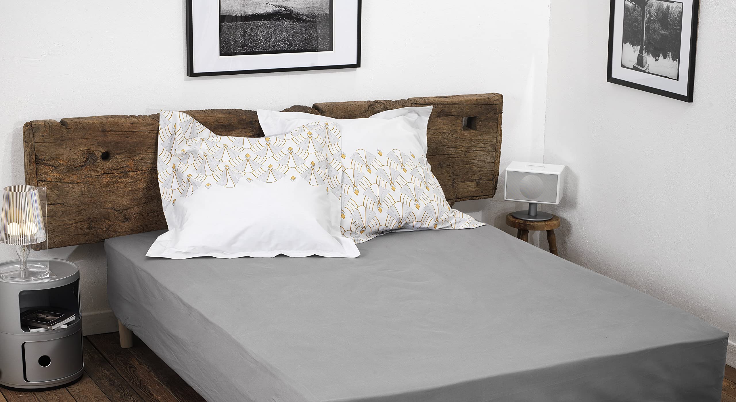 HOME LINGE PASSION, Fitted Sheet Light Grey 140 x 190 cm + 35 cm 100% Cotton 57 Thread Count (Label Oeko-TEX Label)