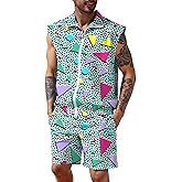 UOUA Men 80s Outfit 90s Costume 2 Piece Shorts Set Themed Party Clothes