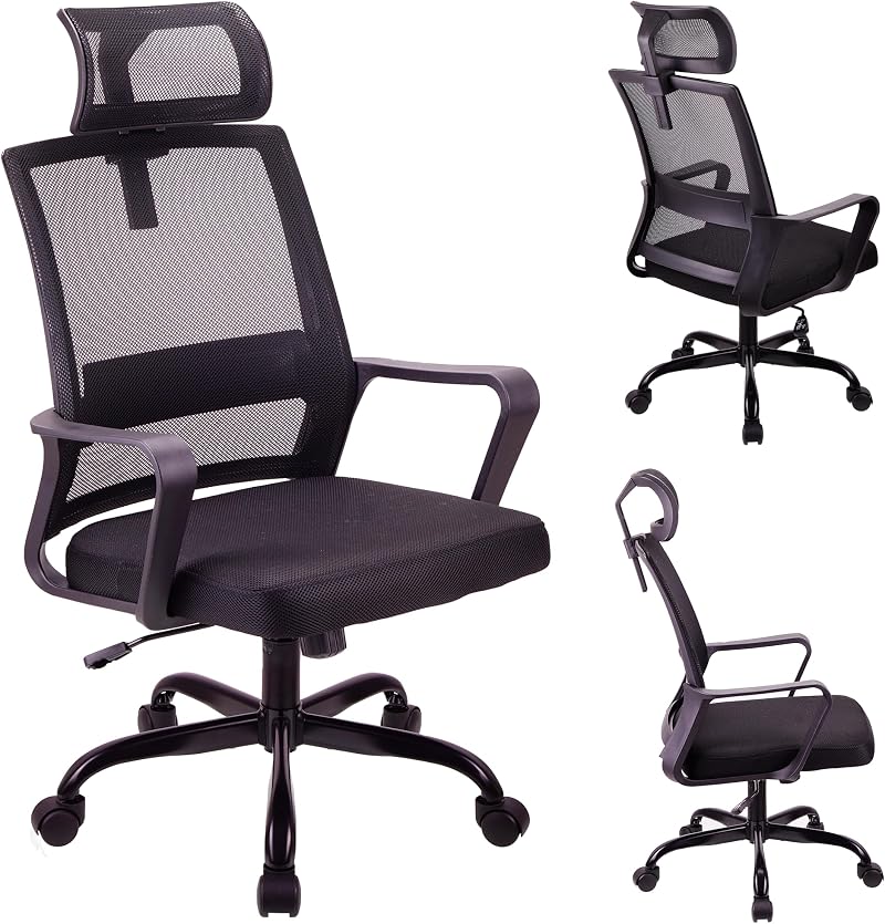 T-THREE Adjustable Ergonomic Office Chair Mesh Back Lumbar Support Black