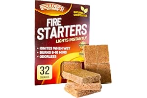 BOULDER'S FIRESIDE LEGACY Fire Starter Cubes, 32 pcs - Fast Grill BBQ Charcoal Start - Odorless & Waterproof - Firestarter Squares for Campfire, Outdoor Fire Pit, Wood Stove, Fireplace, Logs - Camping Essentials