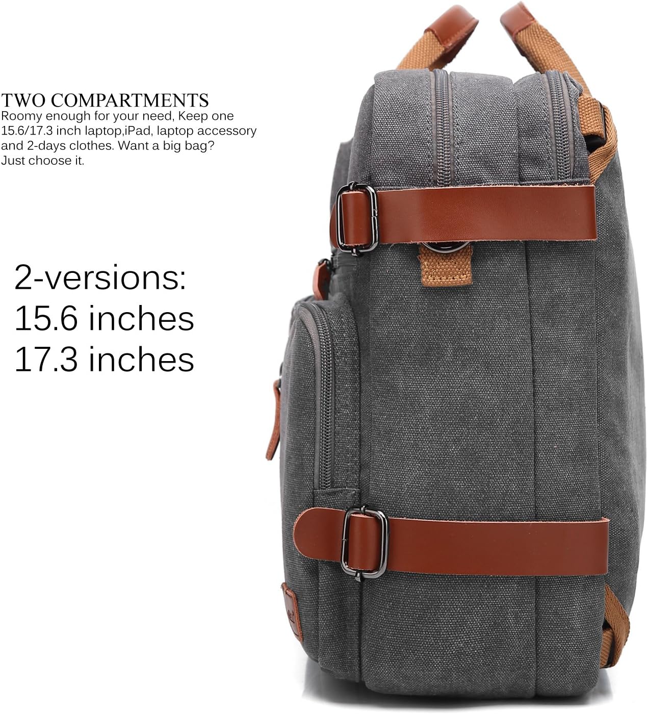 CoolBELL Convertible Backpack Messenger Bag Shoulder Bag Laptop Case Handbag Business Briefcase Multi-Functional Travel Rucksack Fits 15.6 Inch Laptop for Men/Women (Cancas Dark Grey): Computers & Accessories