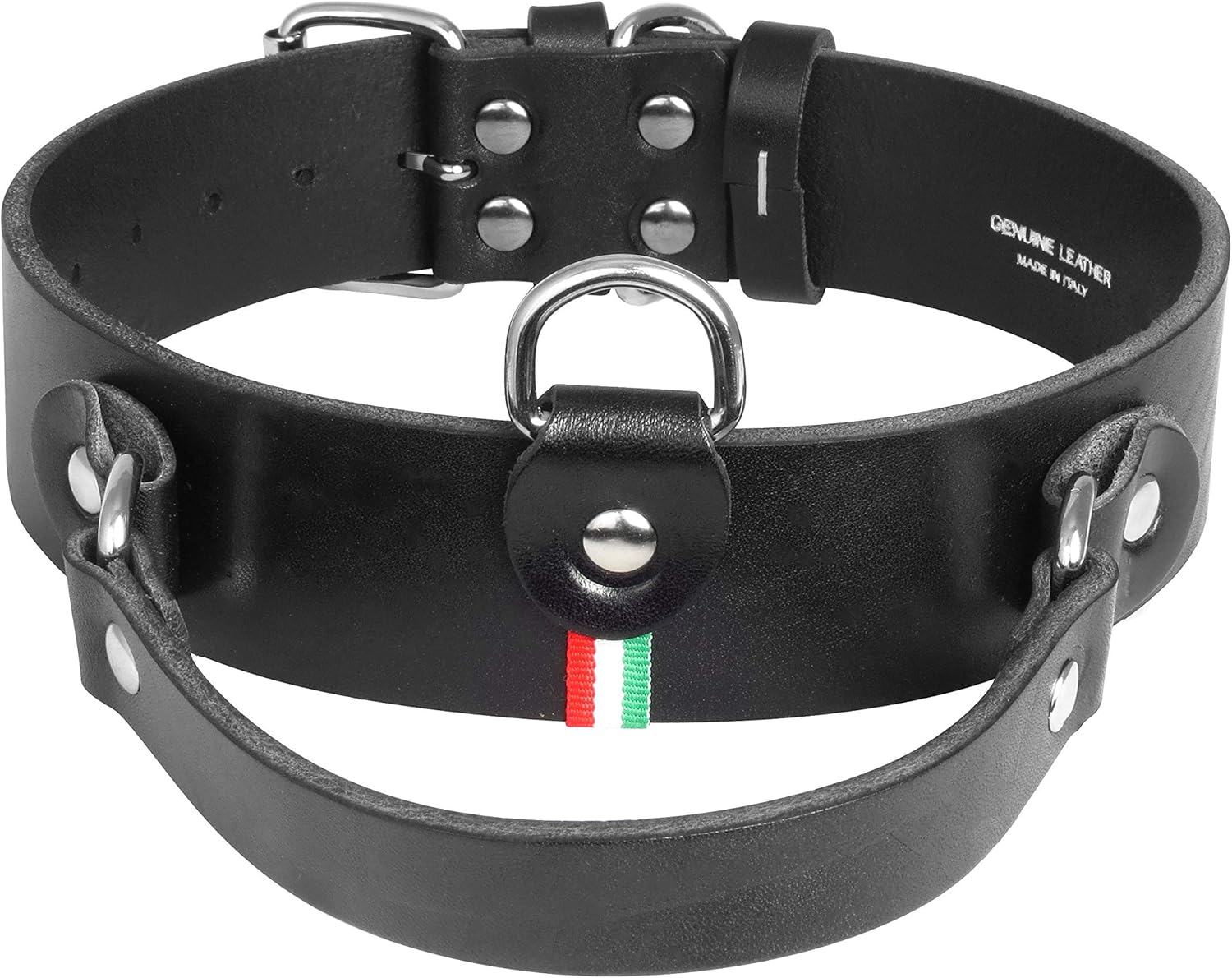 NUEVO Collar de perro mediano grande con asa (Labrador Golden Retriver Pastor alemán Bulldog francés Amstaff Cachorro adulto joven) Cuero real resistente M 35-46 H 3.5cm Negro