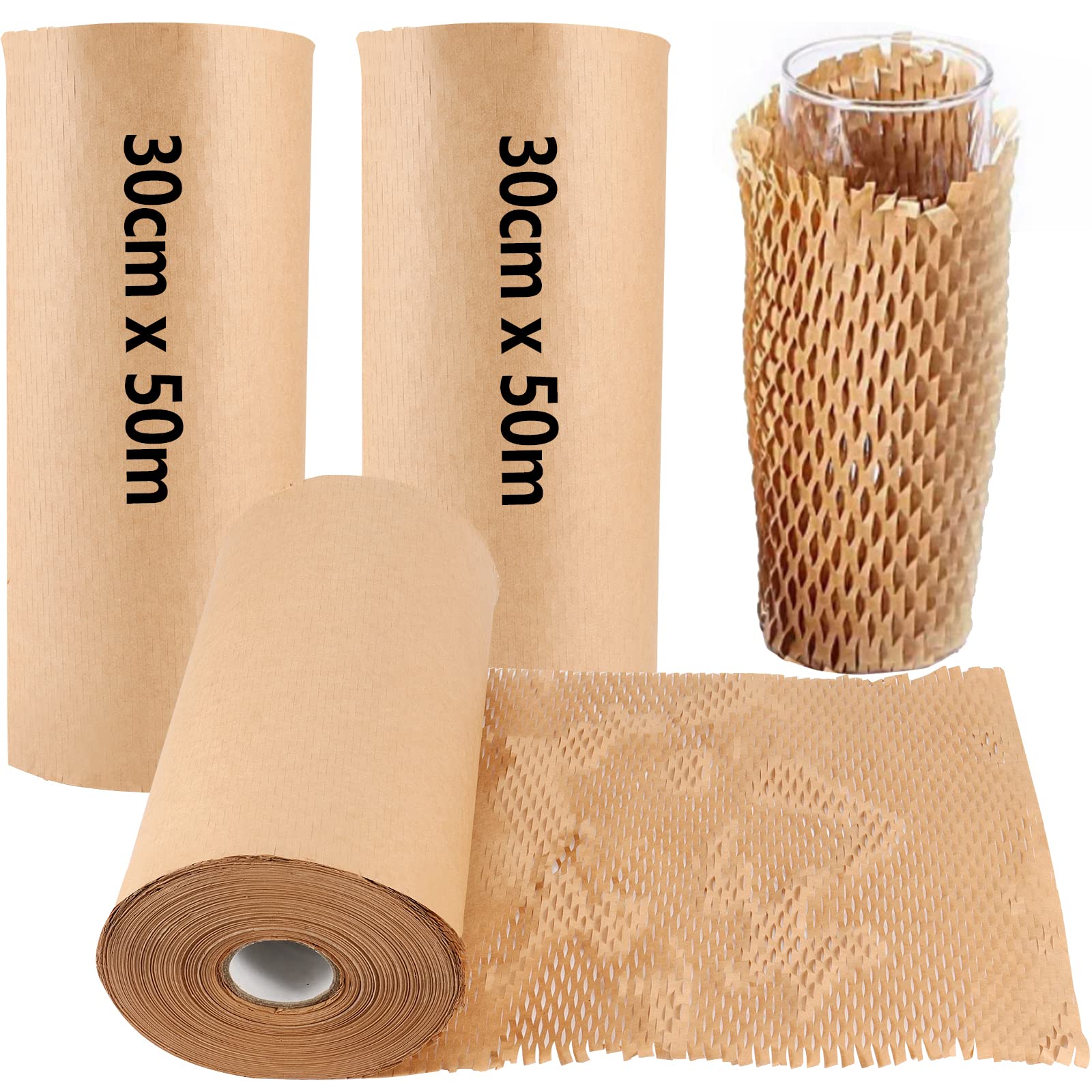 ZEONHEI 2 Rolls 30 cm x 50 m Honeycomb Paper Packing Paper, Packaging Roll Kraft Paper for Packing/Storing Exquisite Fragile Items