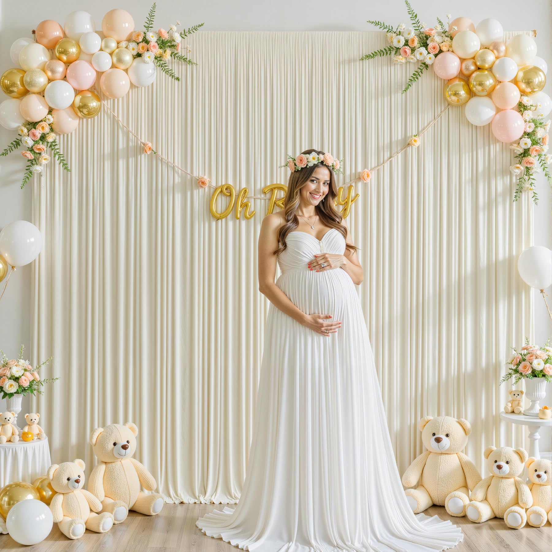 Photo 1 of 10ft x 10ft Beige Backdrop Curtain for Baby Shower Wrinkle Free Backdrop Drapes Panels for Parties Wedding Bridal Shower Birthday Photo Photography Polyester Fabric Background Decoration