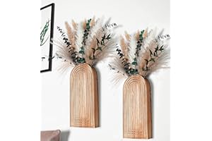 QQBABO Set of 2 Wooden Vases with Pampas Grass and Eucalyptus – Boho Decor for Living Room, Modern Farmhouse Entryway or Bathroom, Rustic Art for Home Decoration
