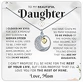 Love You This Much Daughter Moon & Back Necklace | .925 Sterling Silver | Christmas Gifts for Daughter Birthday | 16-19" Adjustable | Luxury Box & Card Included