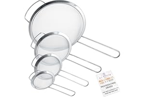U.S. Kitchen Supply - Set of 4 Premium Quality Fine Mesh Stainless Steel Strainers with Wide Resting Ear Design - 3", 4", 5.5" and 8" Sizes - Sift, Strain, Drain and Rinse Vegetables, Pastas & Tea