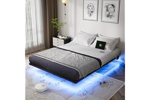 OLEVS Floating Bed Frame Queen Size with Smart LED Lights and Charging Station - Modern Metal Platform Bed, Easy Assembly No Box Spring Needed
