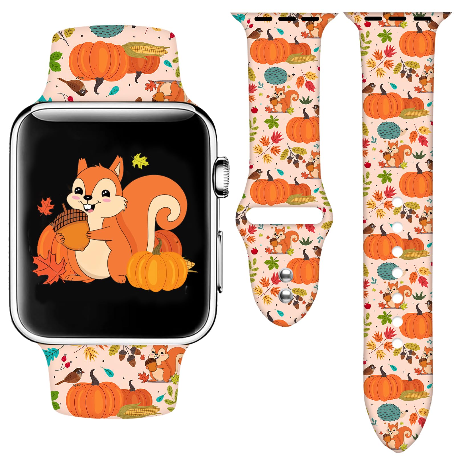 Fall Thanksgiving Pumpkin Watch Band Compatible with Apple Watch Band 44mm 45mm 46mm 49mm, Soft Silicone Waterproof Strap for iWatch Bands Series 10 9 Ultra 8 7 6 5 4 3 2 1 SE Women Men
