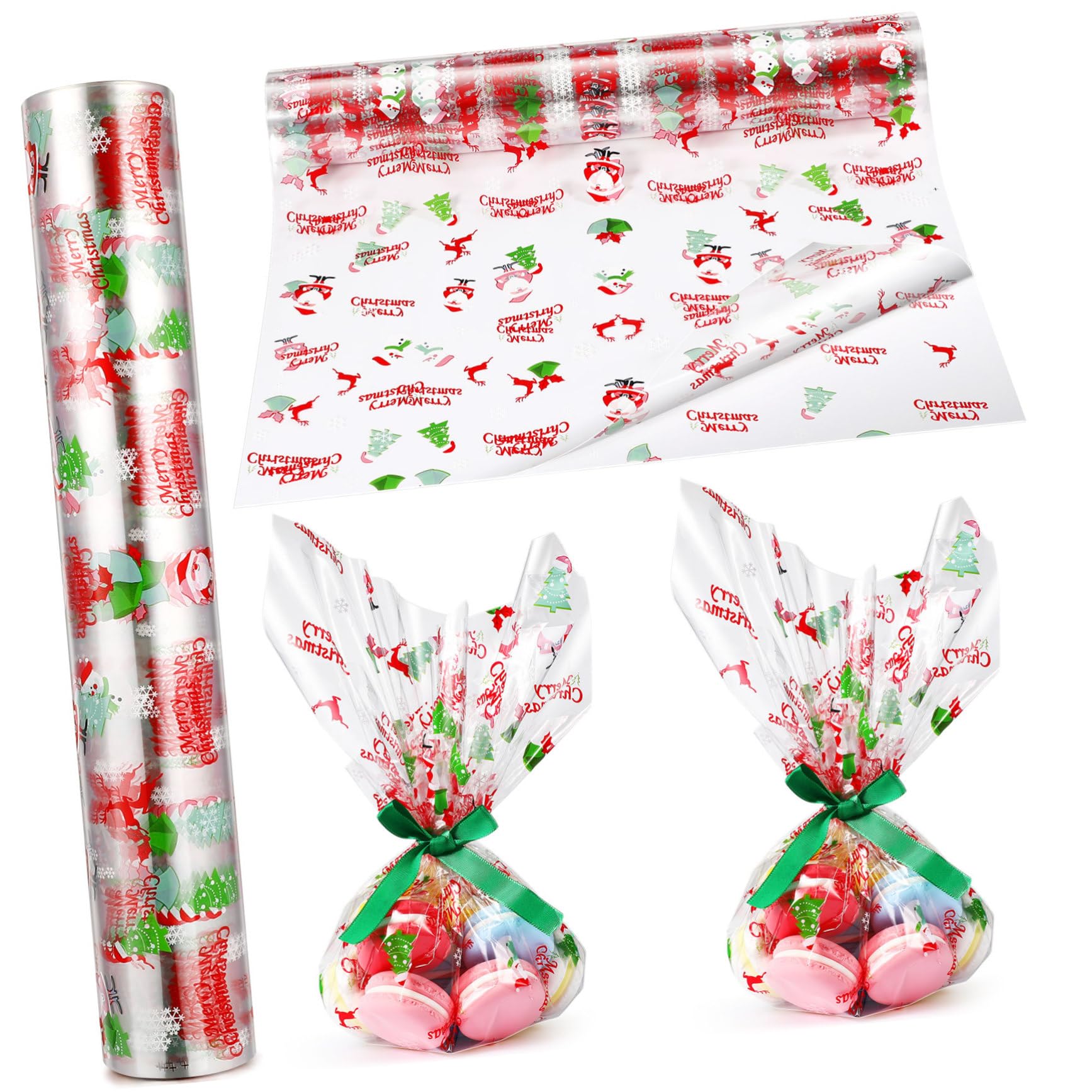 TOYANDONA Santa Claus Wrapping Paper Tags Cellophane Wrap Decoration Baskets Cellophane Christmas for Christmas Paper Wrapper Paper Clear Xmas Packing Supplies