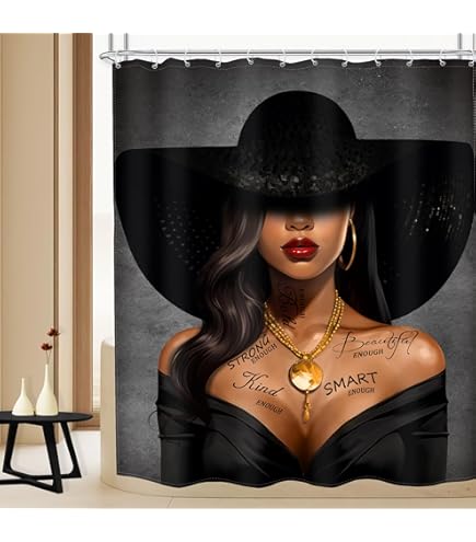 ผ้าม่านห้องน้ำ MESHELLY สำหรับเด็กผู้หญิงผิวสีดำ ขนาด 72x72 นิ้ว ลายดอกโบตั๋นสีเงิน ทำจากโพลีเอสเตอร์กันน้ำ พร้อมตะขอ 12 อัน