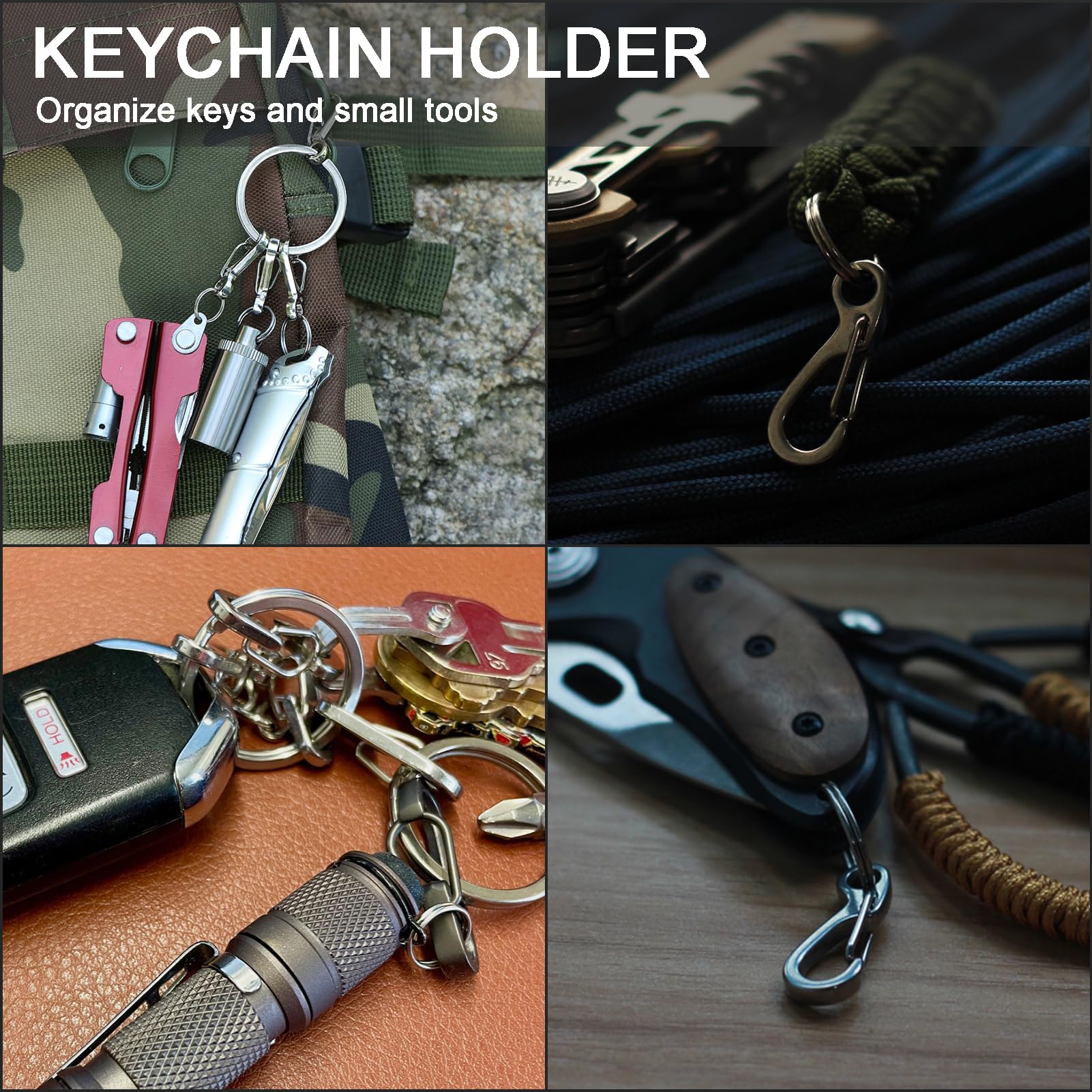 CooBigo 12 Sets Small Carabiner Clip Metal Spring Snap Hooks 1 inch Mini Paracord Hanging Clips for Camera Strap, Flashlight, Key Chain(25mm, 3 Colors)