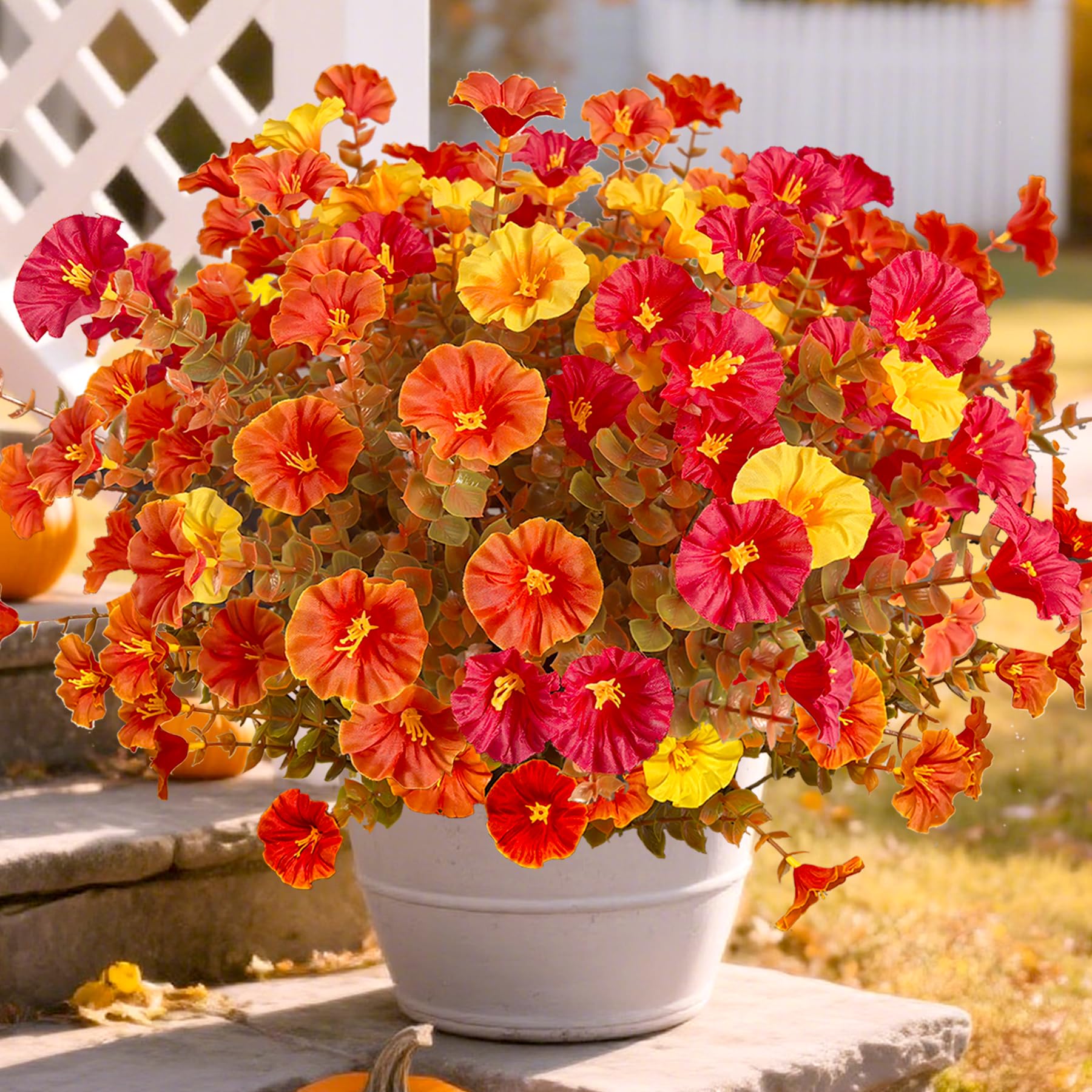 TSTWETO Artificial Fake Mums Fall Flowers for Outdoor Decorations, 12 ...