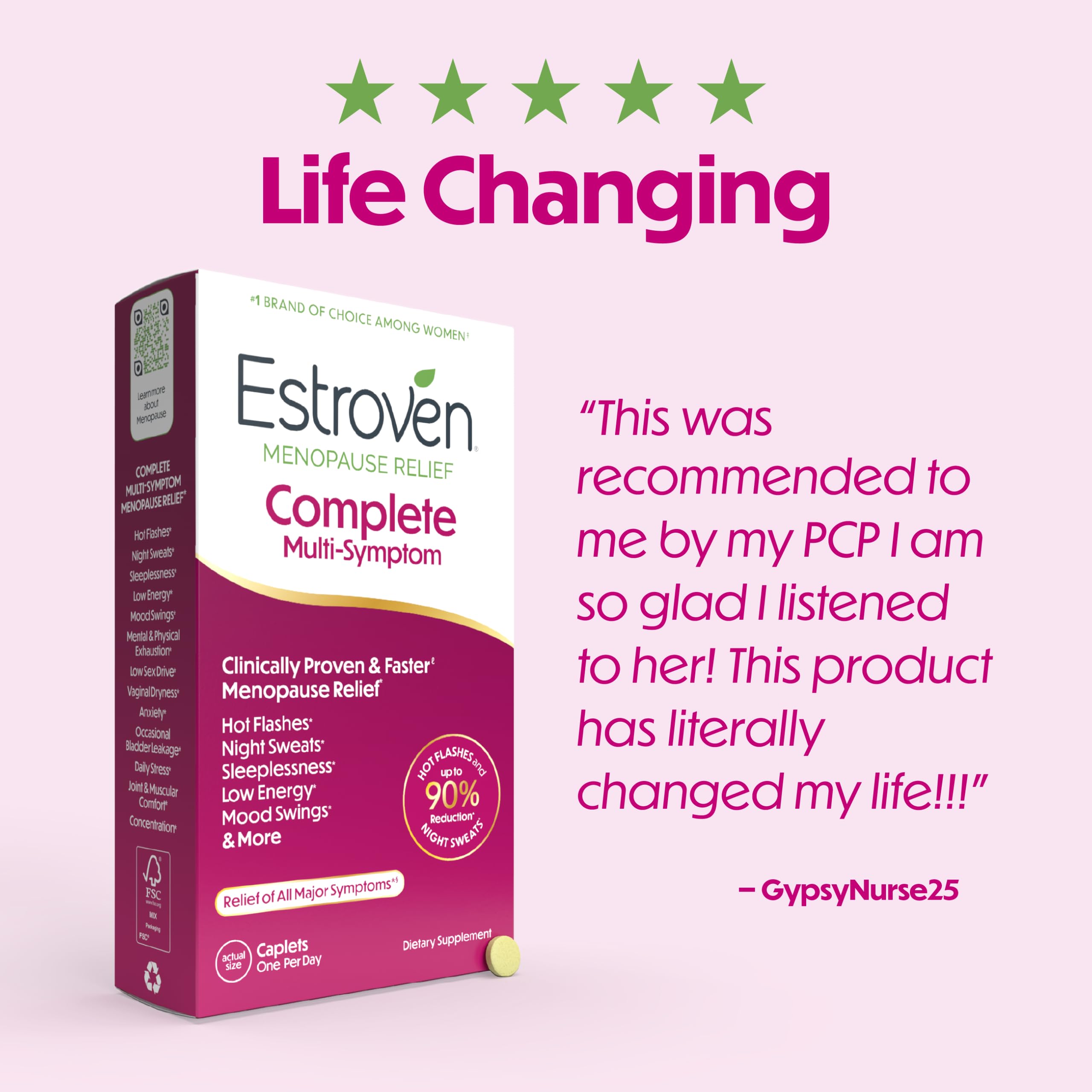 Estroven Complete Multi-Symptom Menopause Supplement for Women, 28 Ct., Clinically Proven Ingredient Provide Menopause Relief & Night Sweats & Hot Flash Relief* Drug-Free & Non-GMO