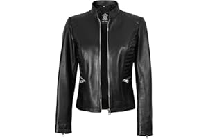 Decrum Real Leather Jacket Women - Cafe Racer Style Lambskin Leather Jackets for Womens