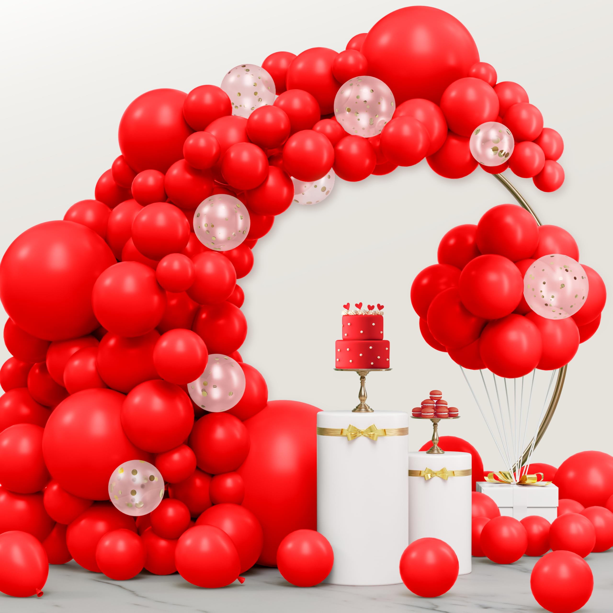 Photo 1 of JOYIN 150 Pcs Red Balloons, Different Sizes 18 12 10 5 Inch Red Latex Balloon Arch Kit with Instruction for Birthday Party Decoration Graduation Wedding Holiday