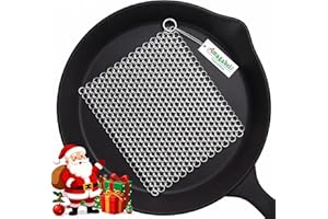 AMAGABELI GARDEN & HOME Amagabeli Cast Iron Cleaner 8"x6" 316L Stainless Steel Chainmail Scrubber Cast Iron Skillet Cleaner for Pan Pot Wok Griddles BBQ Grills Cast Iron Cleaning Christmas Gifts