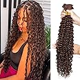 Chocolate Brown Braiding Hair 100g 18 Inch Deep Water Wave 2 Bundle Bulk Human Hair for Braiding Brazilian Virgin Curly Human Hair Extensions for Boho Braids Wet and Wavy Color 4