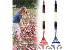 UYEDUJZ 2 Pack Kids Rakes for Leaves, 28" Small Metal Toddler Rakes Garden Lawn Rake with Hardwood Handle and Soft Grip, Lightweight Child Size Yard Leaf Rake Kid Gardening Tools Set for Boys and Girls