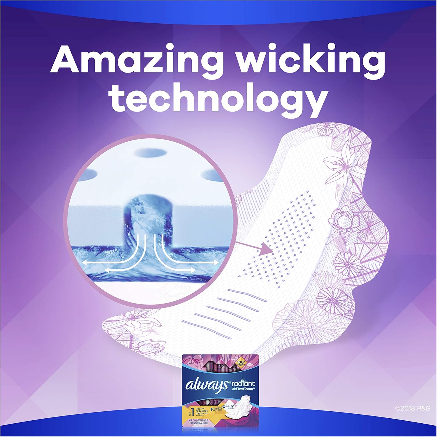 Always Radiant Feminine Pads for Women, Size 1, 90 Count, Regular Absorbency, Light Clean Scent (30 Count, Pack of 3 - 90 Count Total): Health & Personal Care