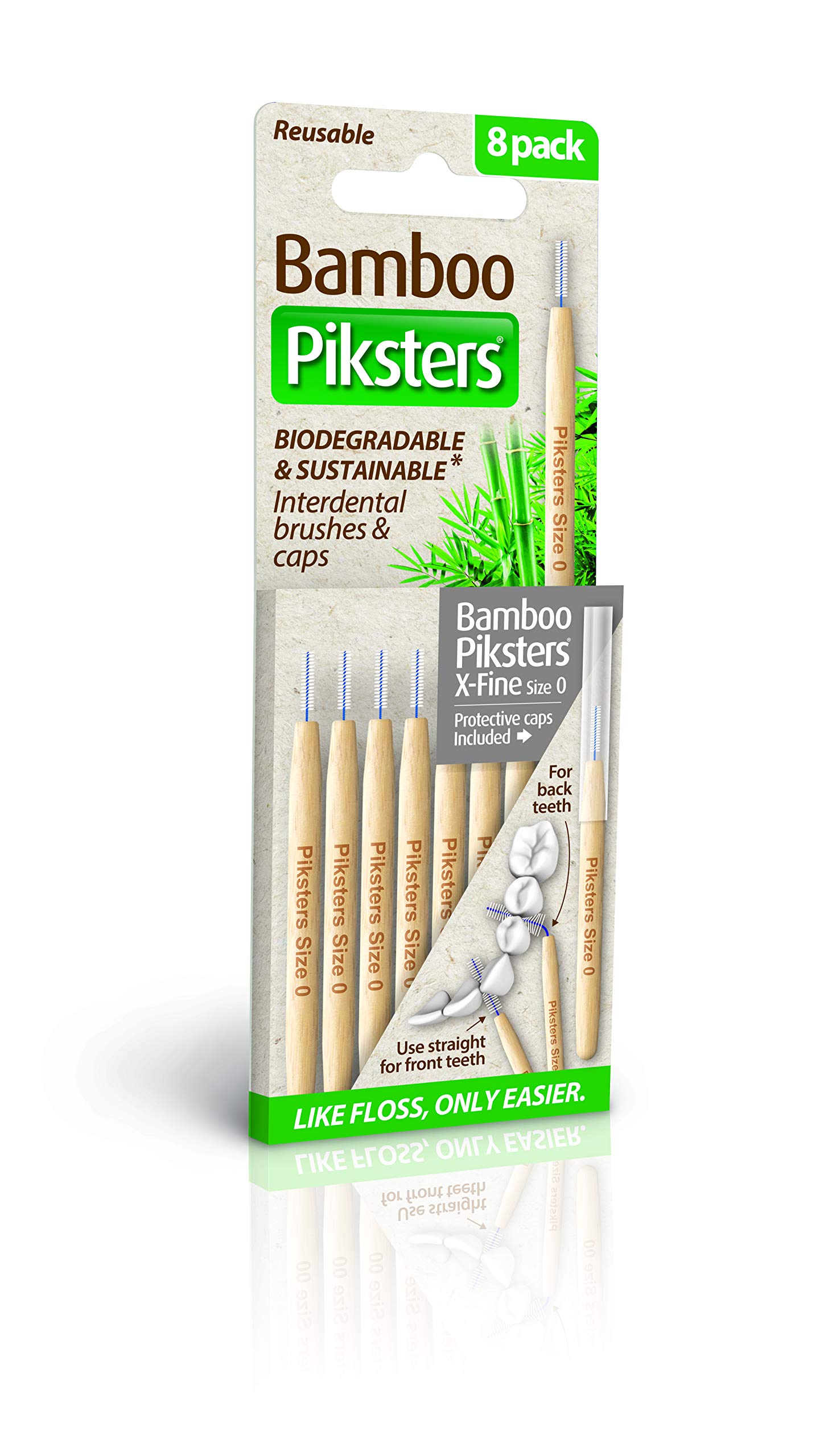Bamboo Piksters Interdental Brushes | Sizes 00-6 | 8 Pack (8 Pack, Size 0 (Grey))