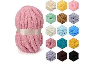 ERLYEEN Chenille Chunky Yarn Super Bulky Soft Thick Fluffy Jumbo Giant Washable Polyester Big Yarn DIY for Arm Knit Blanket Cushion Bed Sofa Home Decor,Leather Pink,0.55LB