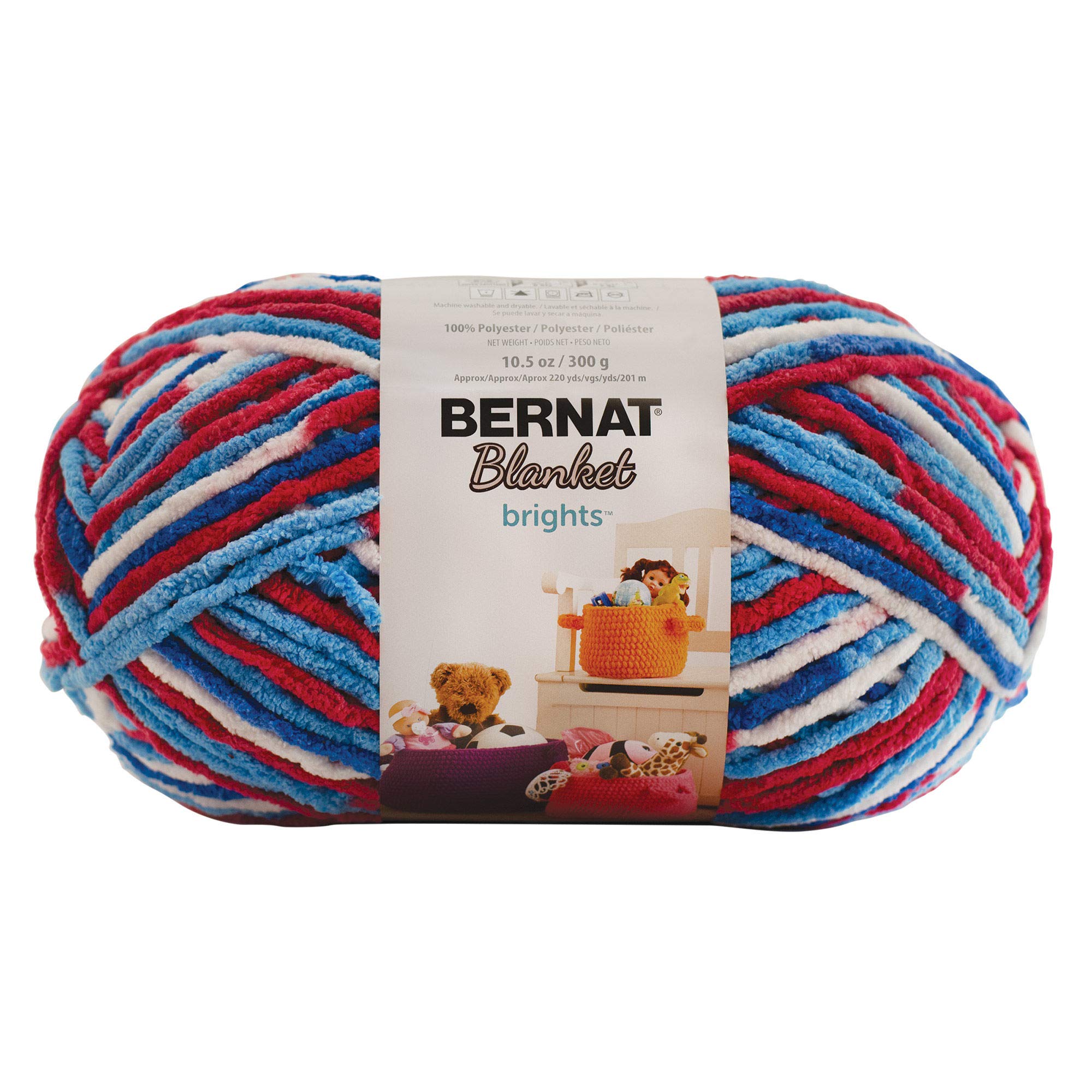 Spinrite Bernat Blanket Brights Big Ball Yarn-Red, White & Boom Variegated,300g