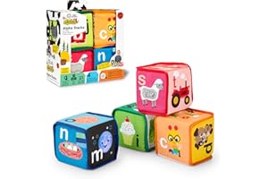 Baby Einstein Alpha Stacks Baby Learning Blocks, Soft, Multisensory Stacking Toys with Letters A-Z, Animals, Colors & Textures, Set of 4, Ages 3 Months+
